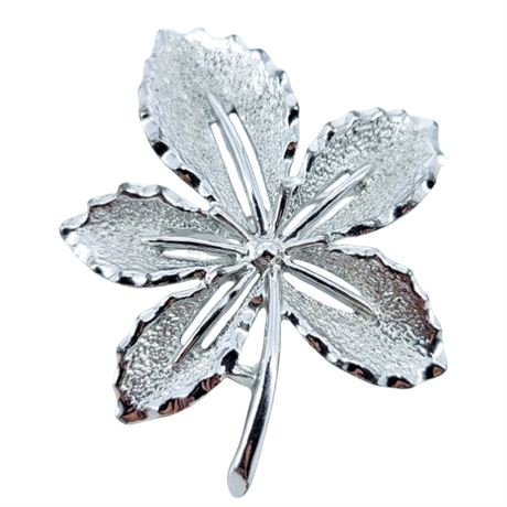 Vintage Sarah Coventry Silver Tone Leaf Brooch