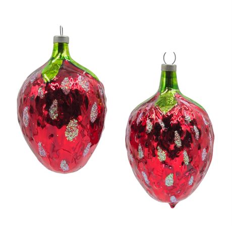 Antique Czeck Republic, 2 Large Strawberry Ornaments