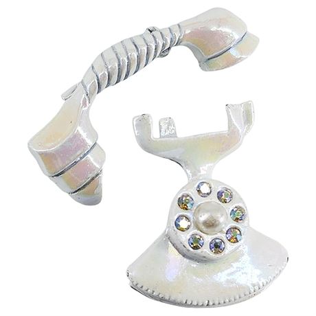 Vintage Iridescent Enamel 2 Piece Telephone Brooch