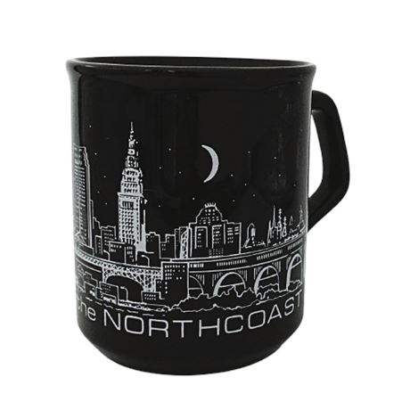 Vintage 1985 Cleveland NorthCoast Skyline Black Ceramic Coffee Mug