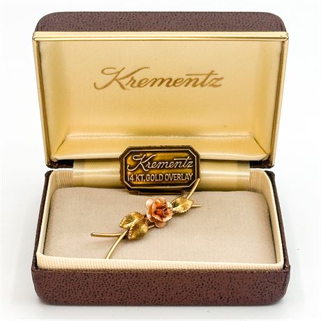 Vintage Krementz 14kt Gold Overlay Rose Brooch