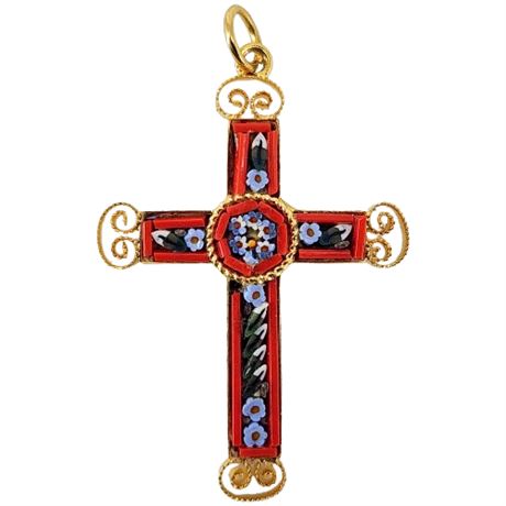 Vintage Italian Micro Mosaic Cross Pendant