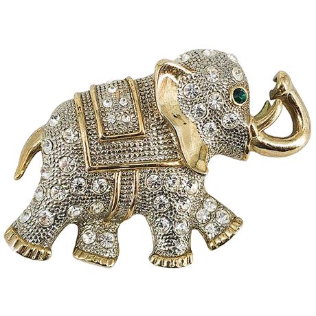 Vintage Oversized Two Tone Rhinestone Elephant Brooch