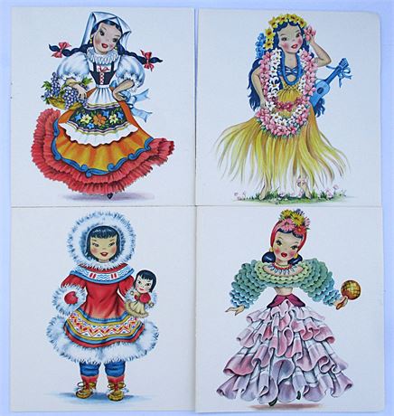 4 Vintage DOLLS of MANY LANDS Note Cards & Envelopes UNUSED