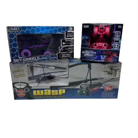 Wasp Helicopter, Sky Wheels & Battling Robot