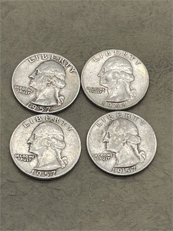 Two (2) 1957 & Two (2) 1957 D Washington Quarters