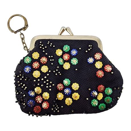 Vintage Colorful Plastic Beaded Kisslock Coin Purse