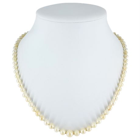 Vintage Hand-Knotted Graduated Genuine Pearl Necklace w/ 10K White Gold Clasp