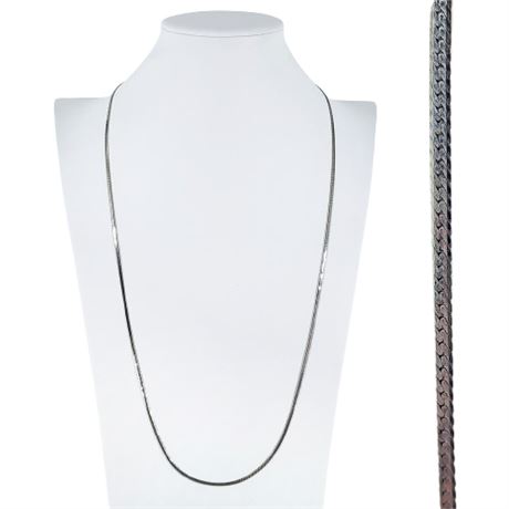 Vintage 30" Silver Tone Fine Herringbone Chain Necklace