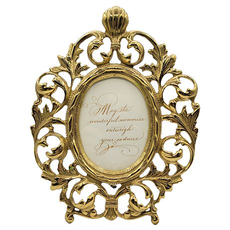 Virginia Metalcrafters Heavy Brass Ornate Tabletop Oval Frame 12-2 w/Calligraphy
