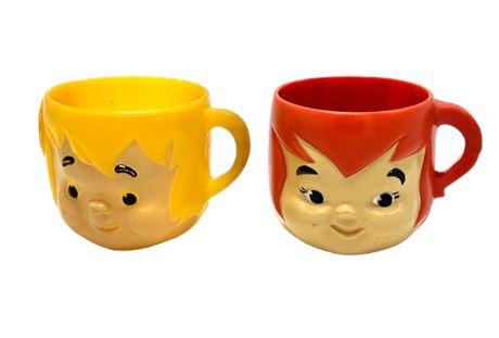 1970's Flintstones Vitamins Bam Bam and Pebbles Plastic Cups