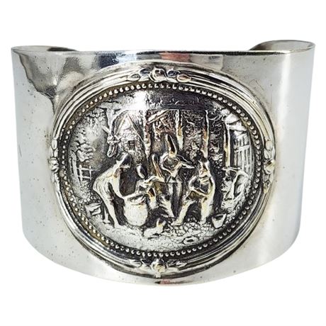 Signed Vintage HANS JENSEN Denmark Silver Plated Repousse Cuff Bracelet