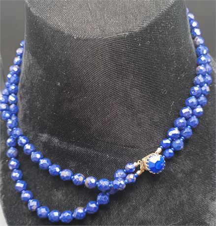 Two strand deep blue bead necklace