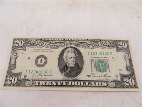1981 $20 Federal Reserve Note # I 12340330 B