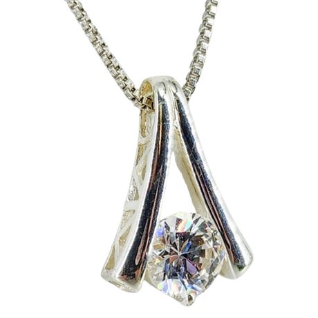 Modern Sterling Silver CZ Pendant Necklace