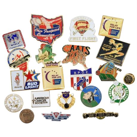 21 Vintage Miscellaneous/Sports Themed Lapel Pins
