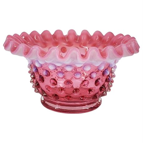 Vintage FENTON Cranberry Hobnail Opalescent Flared Crimped Bon-Bon Bowl