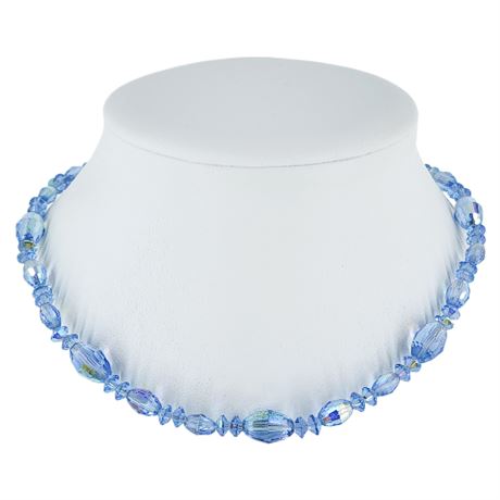 Vintage Faceted Ice Blue Aurora Borealis Crystal Beaded Necklace