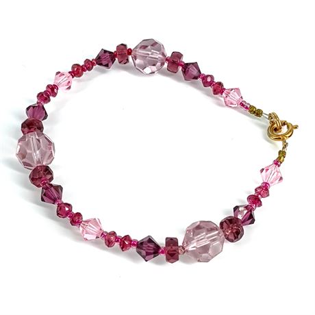 Pink and Purple Faceted Glass Bead Bracelet – Gold-Tone Clasp