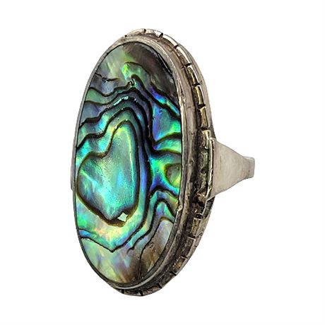 Sterling Silver Abalone Ring, Sz 8.25