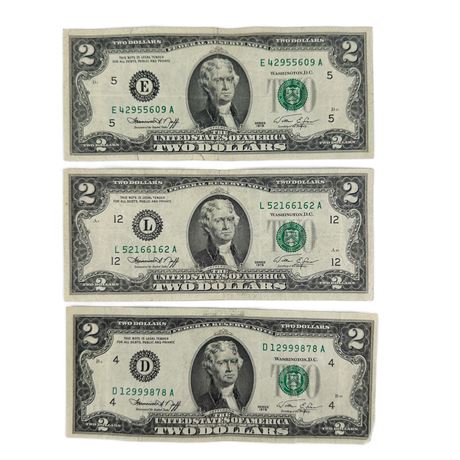 Lot of 3 Vintage $2 Bills