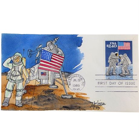 FDC 1989 Lunar Landing Anniversary, Hand Painted & Signed