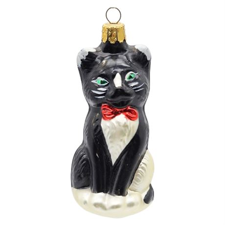 Inge Glas of Germany Fine Blown Glass Tuxedo Kitty Ornament