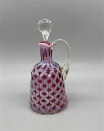 Northwood Glass Cranberry Opalescent Ribbed Lattice Crue