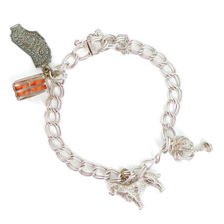 Vintage Beaucraft Sterling Charm Bracelet, California, Dog, Palm, Lobster Trap