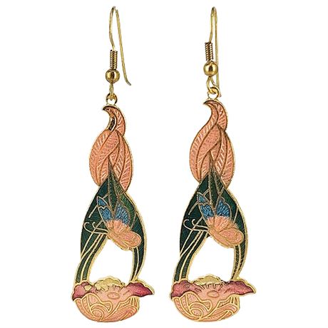 Vintage Genuine Cloisonné Butterfly  & Flower Earrings