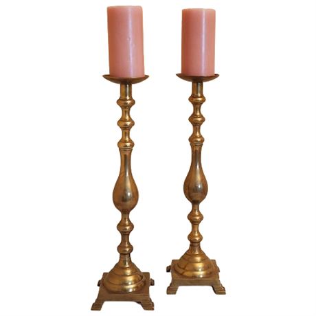 Vintage 19 Inch Brass Pillar Candlesticks