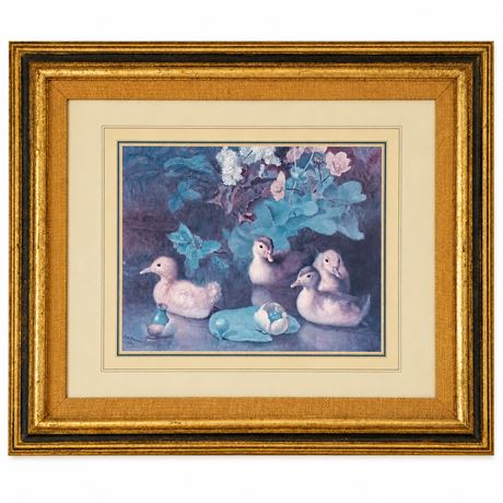 E.H. Stoddard Framed Ducklings Print, Gold Frame