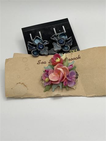 Flower and rhinestone flower earring lot