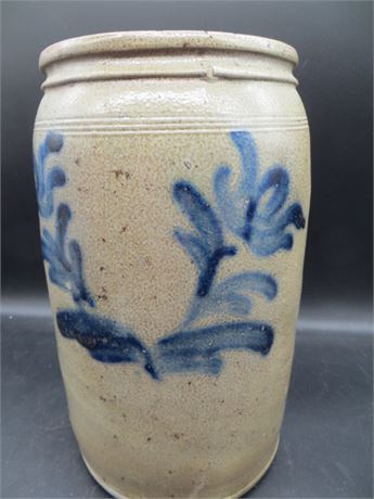 1 Gallon Stoneware Crock Cobalt Blue Floral Design