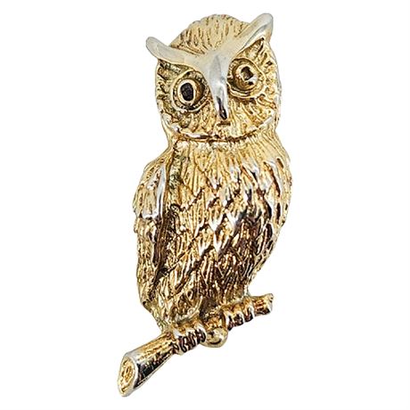 Vtg STERLING FOREST Gold Over Sterling Silver Owl Brooch