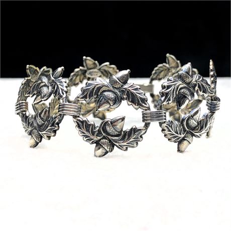 Vintage Danecraft Sterling Silver Acorn Motif Panel Link Bracelet