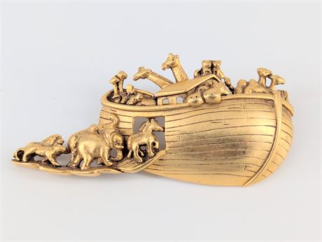Pin Detailed Noah's Ark Gold tone Marked AJC