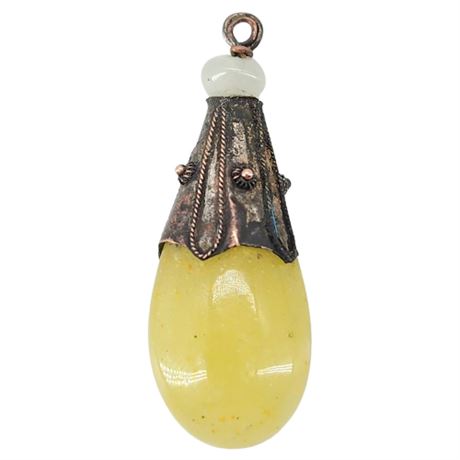 Vtg Tibetan Yellow Peking Glass Drop Pendant