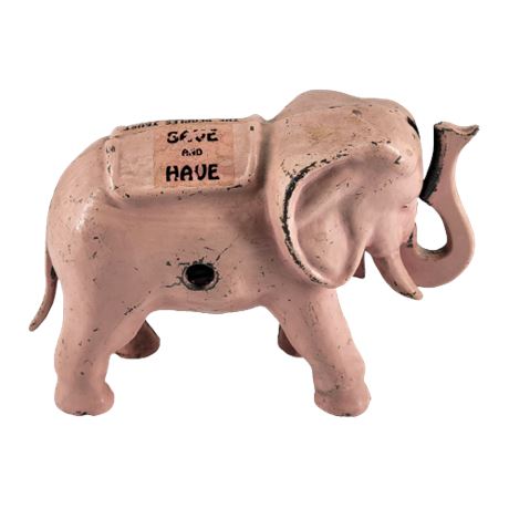 Antique Pink Cast Iron Elephant Bank by The Peoples Trust & Savings Company