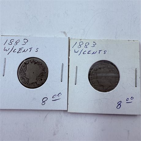 2x 1883 V Nickel w/ Cents