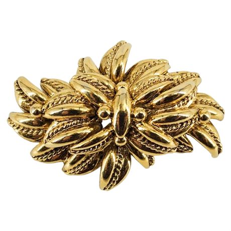 Vintage Dimensional Gold Tone Stylized Leaves Brooch