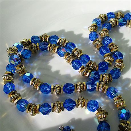 Vintage VENDOME Blue Borealis Double Strand Crystal Necklace