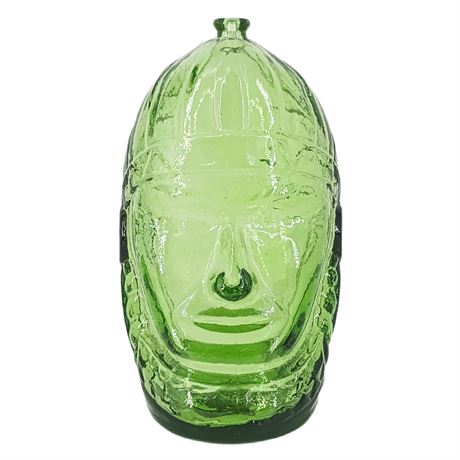 Vintage Wheaton Lenape Green Glass Native American Chief Warrior Design Bank