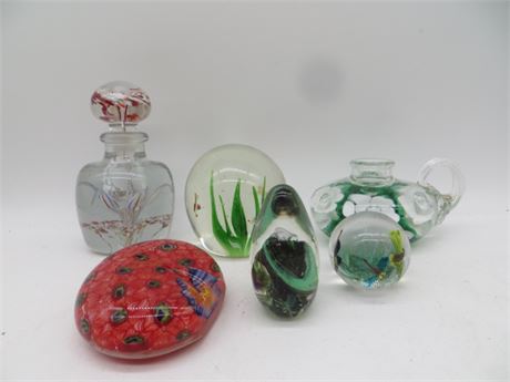 Paper Weights, Art Glass & Candle Holder