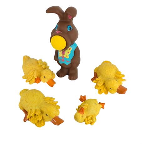 Lot of Resin Chicks & VTG Bunny Pop-Shooter Toy