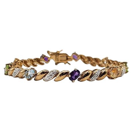 Signed ROSS-SIMONS Gold Over Sterling Silver Multi-Gemstone Tennis Bracelet