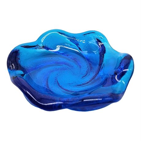 Vintage Fenton Blue UV Reactive Swirl Art Glass Ashtray/Trinket Dish