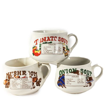 Set of Vintage Recipe Soup Cups