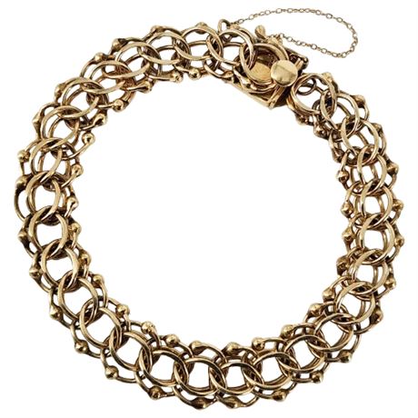 Vintage 14K Gold Double Link w/ Ball Detail Charm Bracelet
