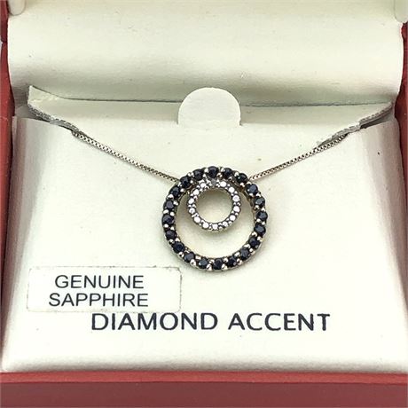 Macy's FAS 18k Gold over Sterling Genuine Sapphire Diamond Pendant Necklace